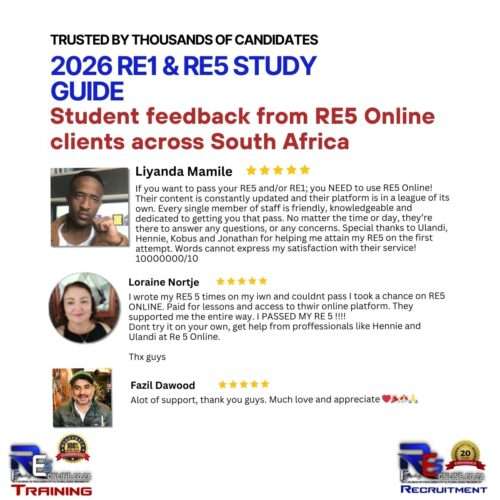 Student testimonials about the re1 and re5 study guide showing successful re exam candidates