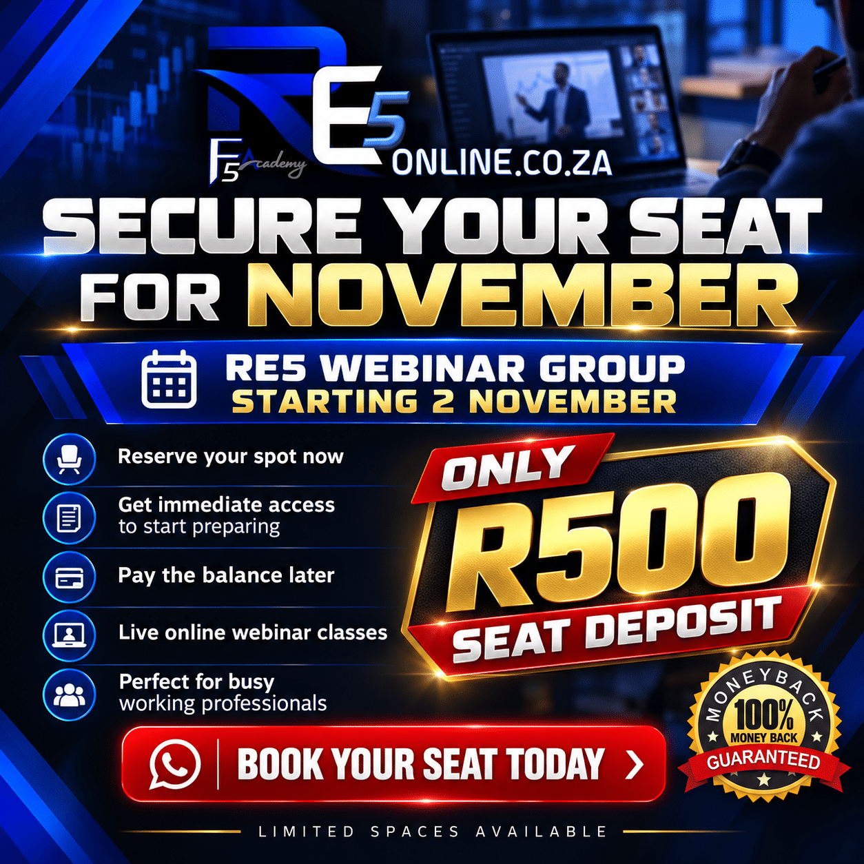 Re5 online november seat deposit